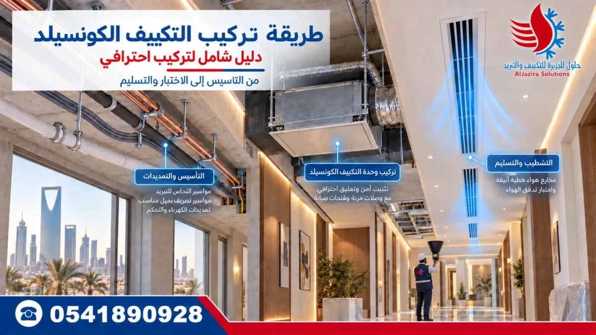 طريقة تركيب التكييف الكونسيلد من التأسيس إلى الاختبار والتسليم – حلول الجزيرة